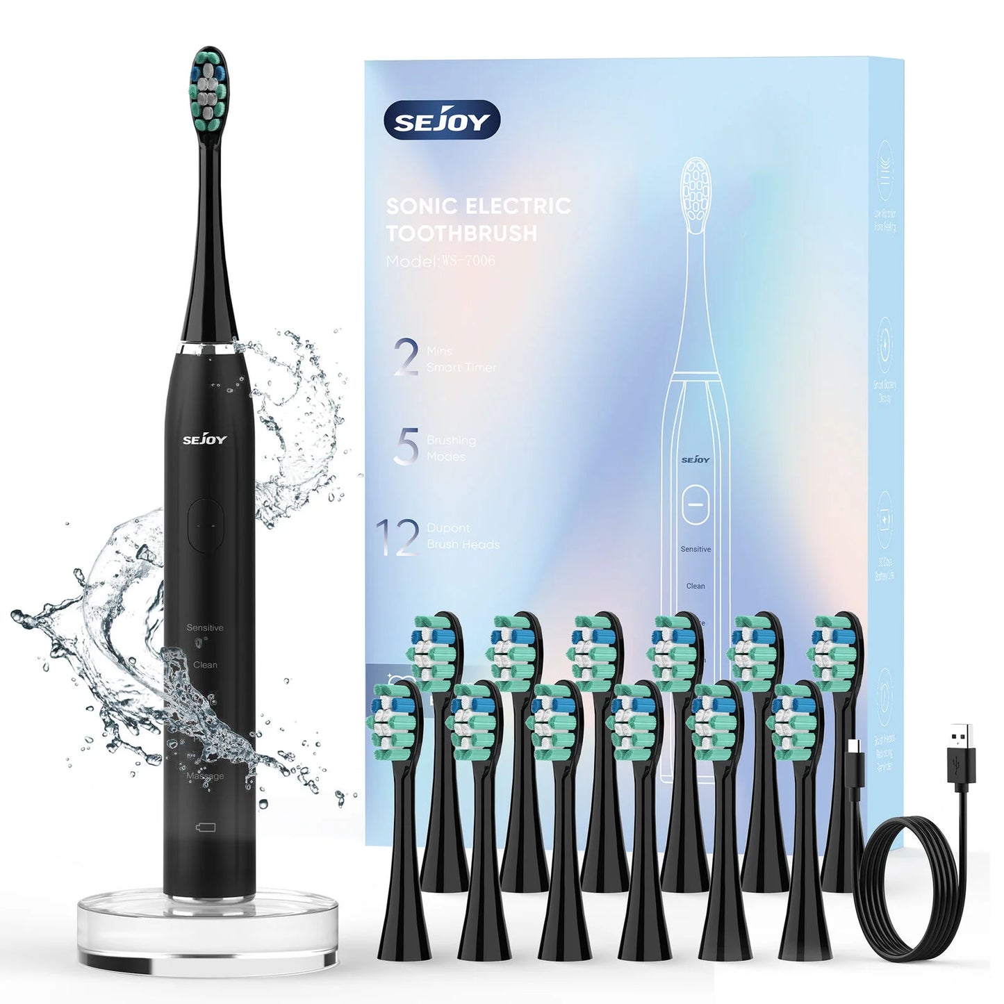 Sejoy Sonic Electric Toothbrush for Adults Rechargeable 5 Modes Personal Care