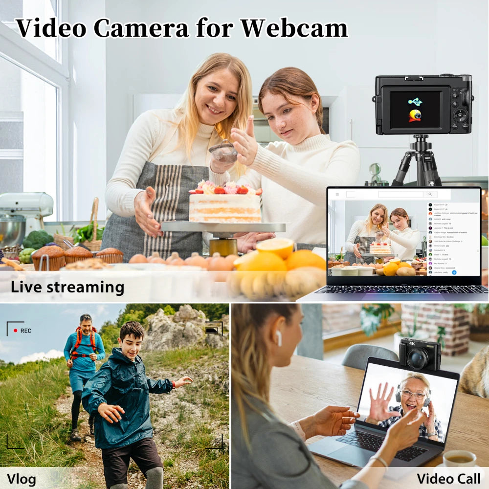 ZOSTUIC 4K Digital Camera with 48MP Autofocus 180° Flip Screen and 16X Zoom for Photography and Vlogging