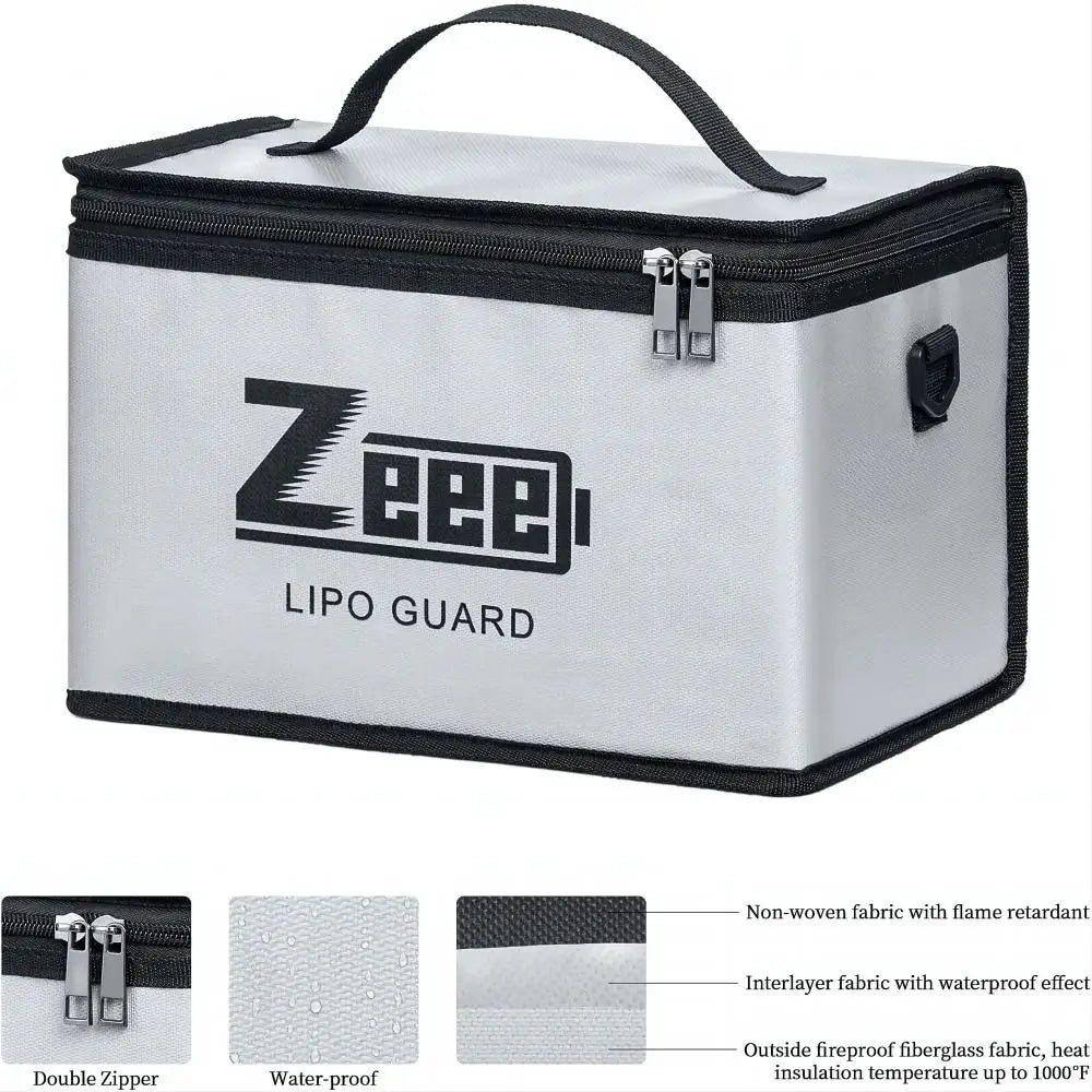 Zeee Lipo Safe Bag Fireproof Storage Pouch for Battery Charging with Adjustable 10-Cell Capacity