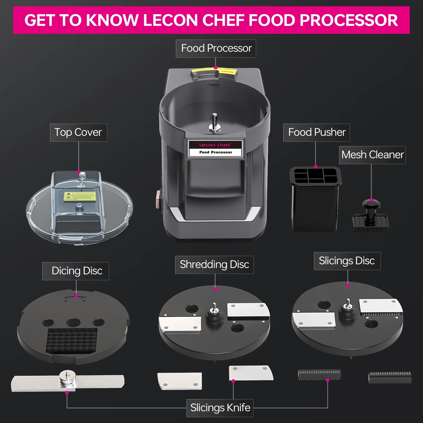 Lecon Chef 3 in 1 Electric Food Processor Dicer Chopper Slicer with 3 Blades