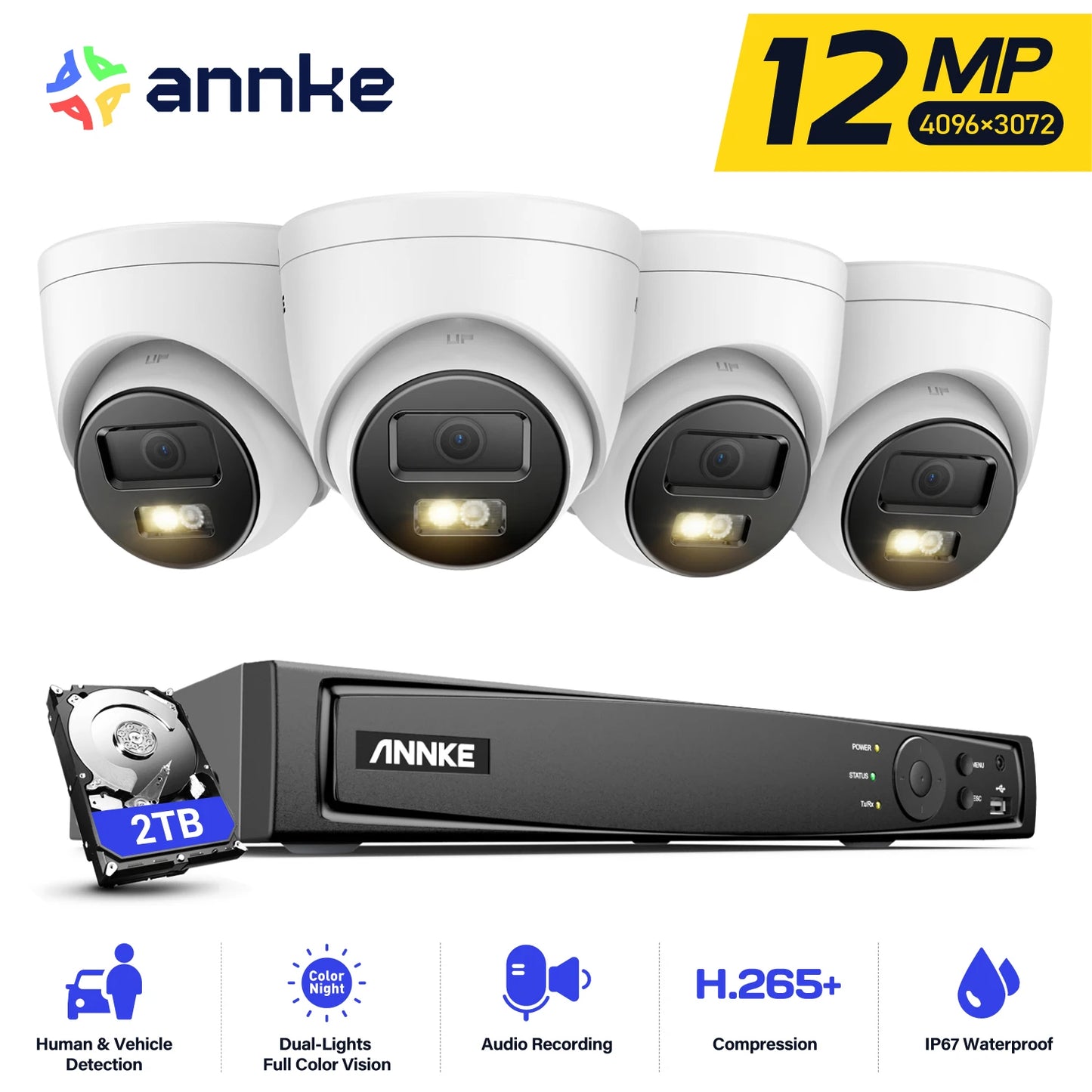 ANNKE 12MP 8CH NVR POE Security Camera System with Night Vision and Audio