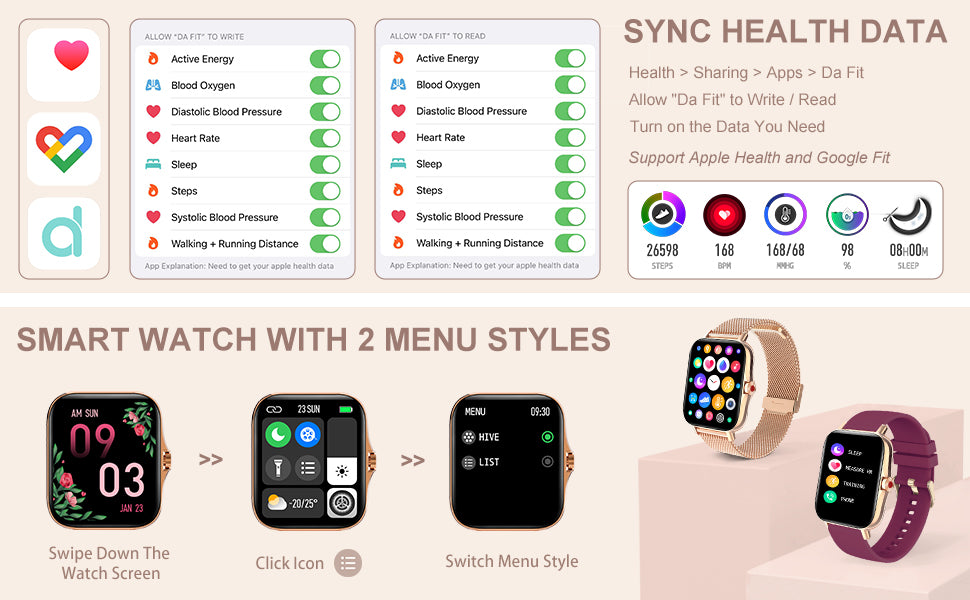 Smart Watch for Women Call Dial Fitness Tracker Heart Rate Sleep Monitor Pedometer