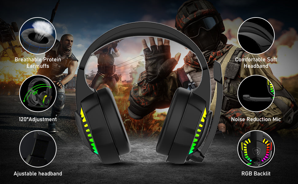 MAMBASNAKE CY907 RGB Gaming Headset 5.1 Surround Sound 3.5mm Wired Over-Ear Headphone