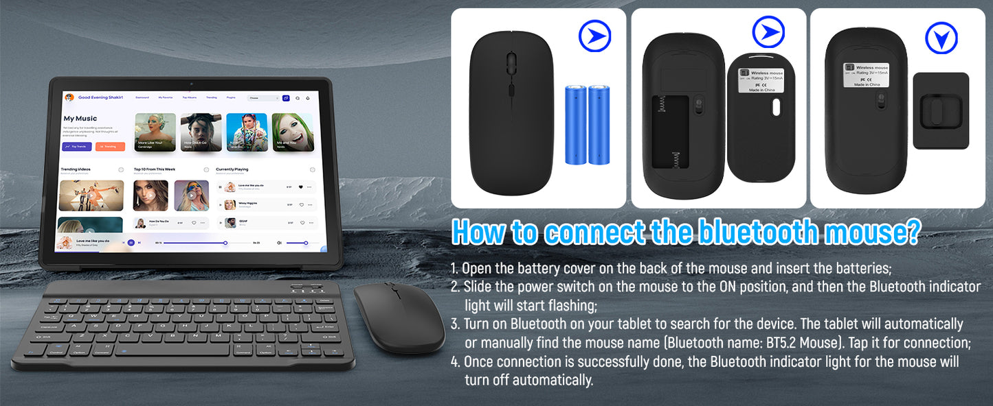 10 Inch Android 14 Tablet A523 Octa Core with 8GB RAM 64GB ROM 5000mAh Includes Keyboard and Mouse