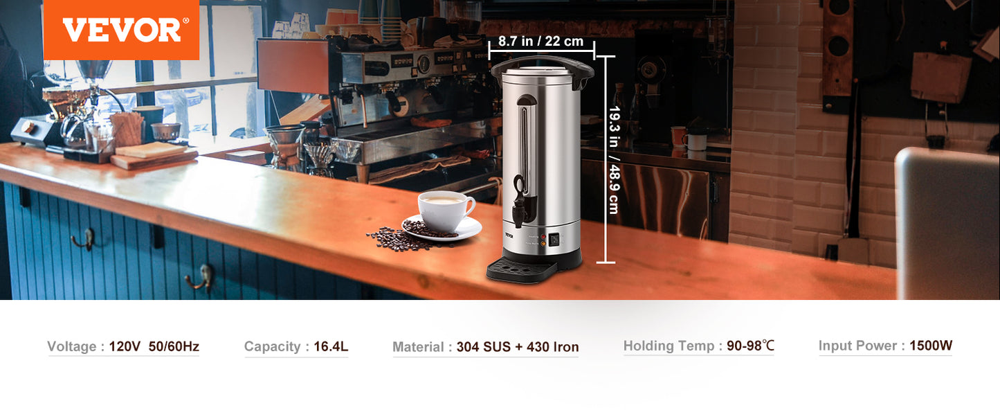 \110 Cups Stainless Steel Coffee Thermos Urn Commercial Hot Water Dispenser