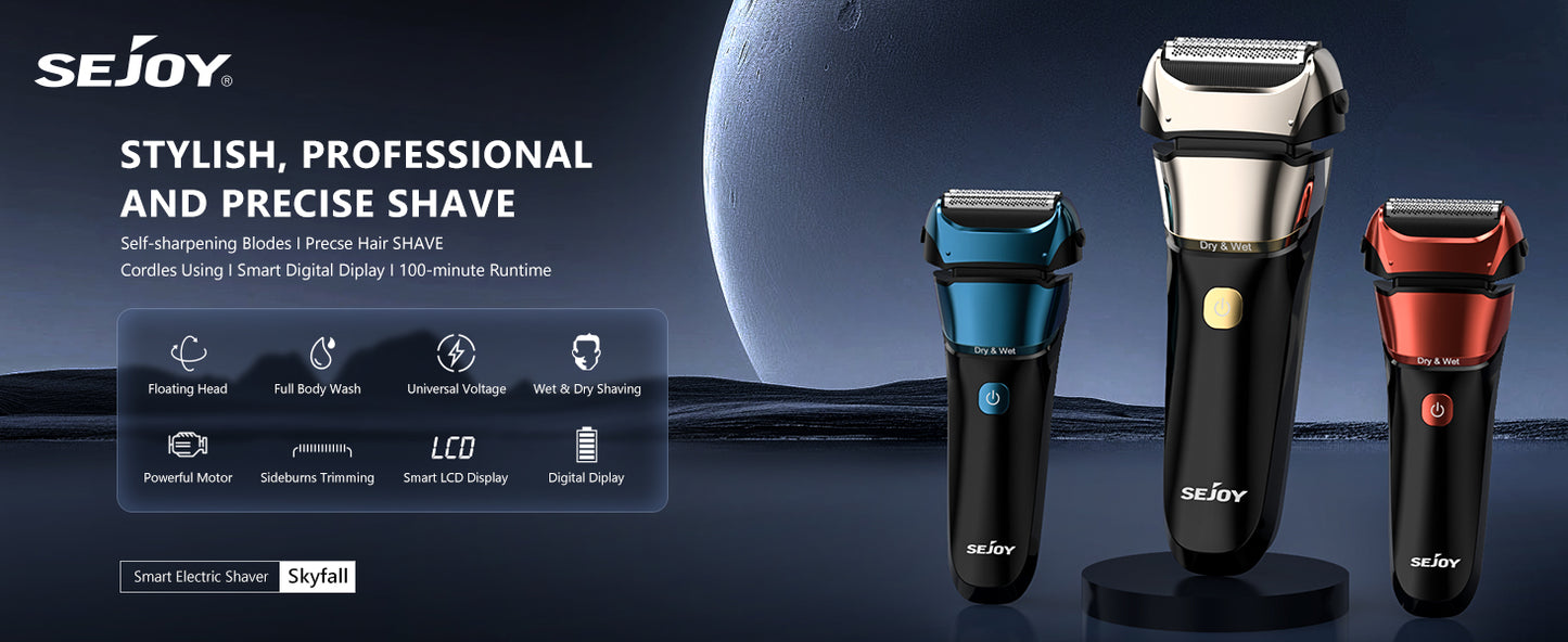 Sejoy Electric Razor for Men Wet Dry Foil Shaver 3-Blade 7500 RPM Motor
