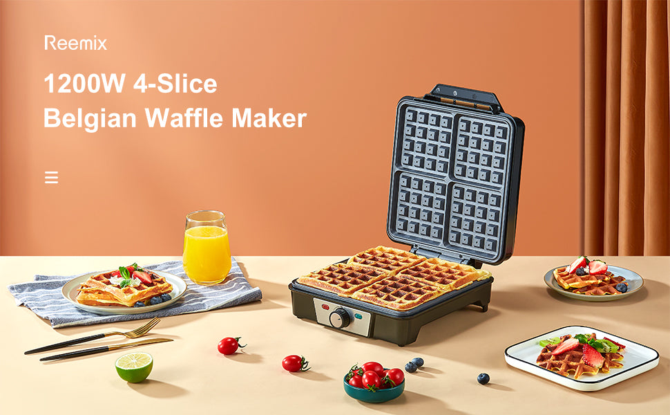 4-Slice Belgian Waffle Maker with 3 Browning Levels Nonstick Plates