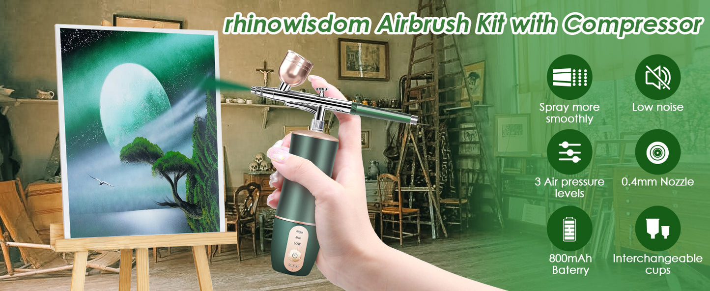 Portable Rechargeable Airbrush Kit with Compressor for Nail Art Makeup Paint