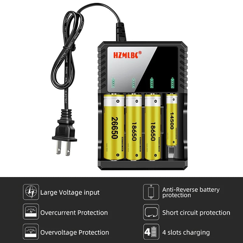 4 Slot 18650 Fast Battery Charger for 3.7V Lithium-Ion NiMH Rechargeable Batteries