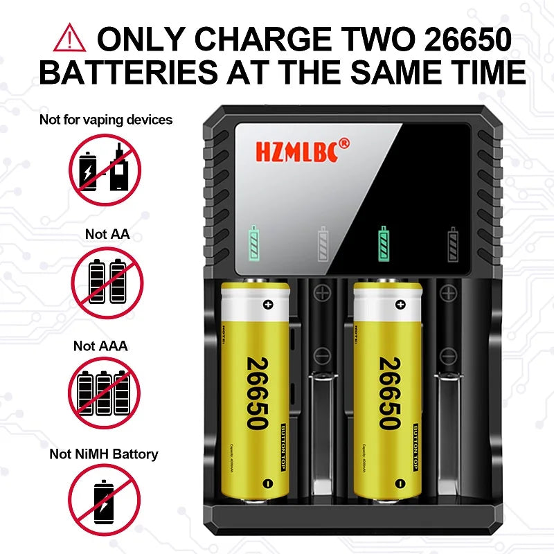 4 Slot 18650 Fast Battery Charger for 3.7V Lithium-Ion NiMH Rechargeable Batteries