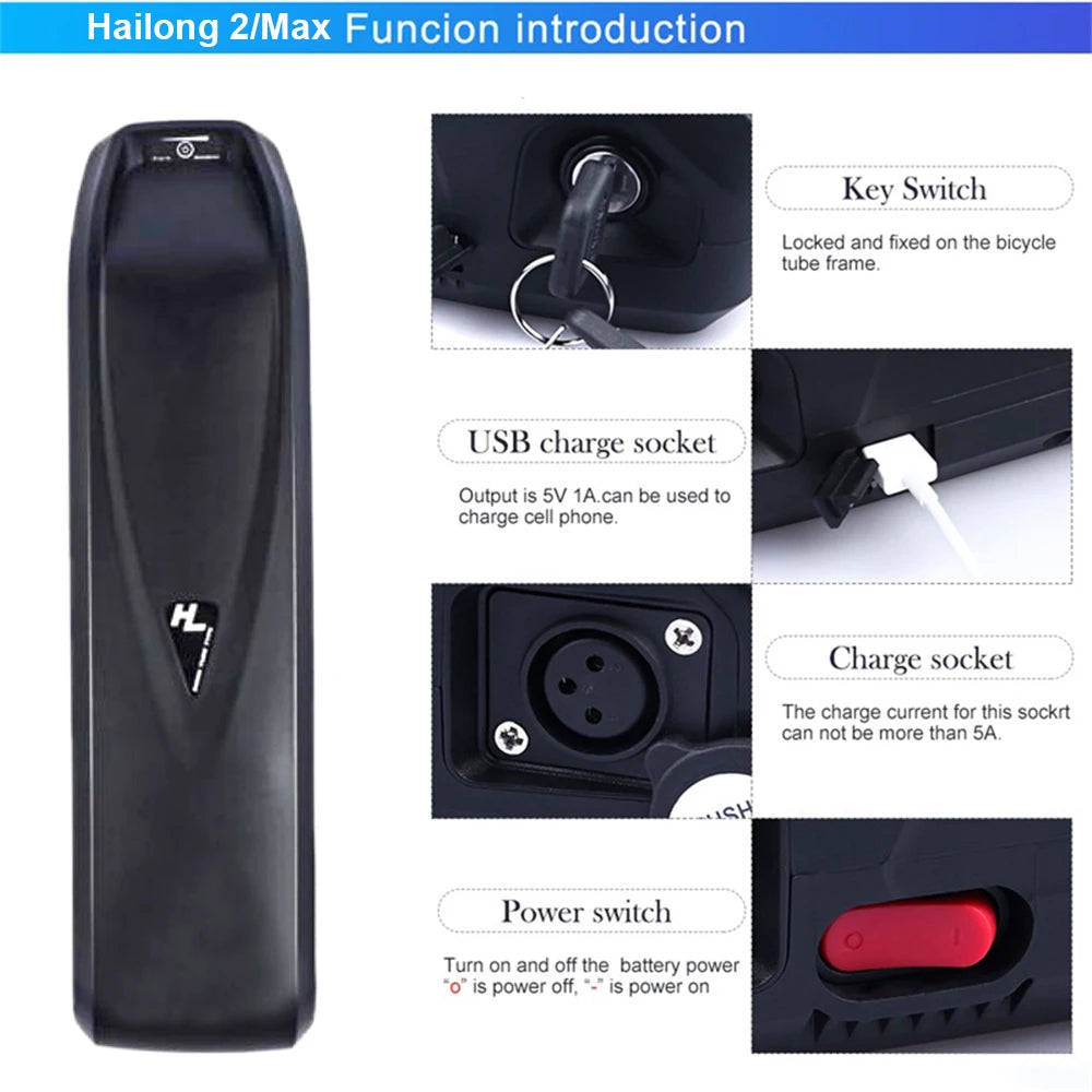 Hailong/Bafang EBike Battery 36V 48V 52V 20Ah 24Ah Mountain Bicycle 18650 21700 for 1000W 750W 500W 250W