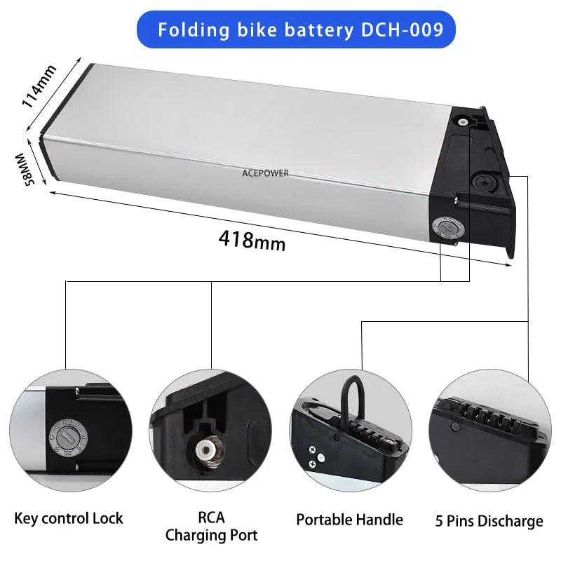 52V- 48V  Replacement Battery for MATE X Bike  DCH-009 w/3A Fast Charger