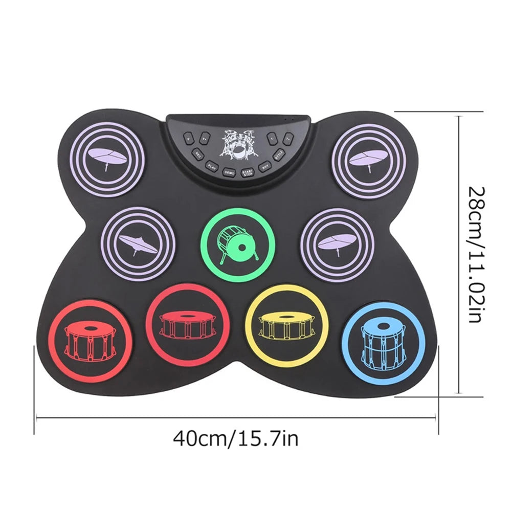 Folding Music Drums Hand Roll USB Electronic Silicon Drum Portable Practice Drums Kit 7-Pad Kit With Drumsticks Sustain Pedal