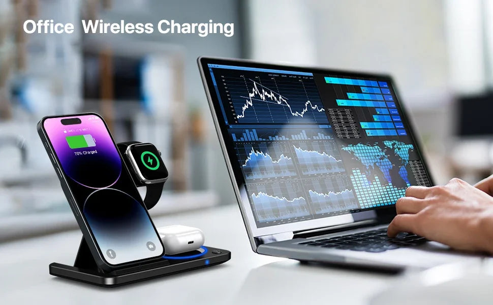 30W LED Fast Wireless Charger 3 in 1 Foldable Stand
