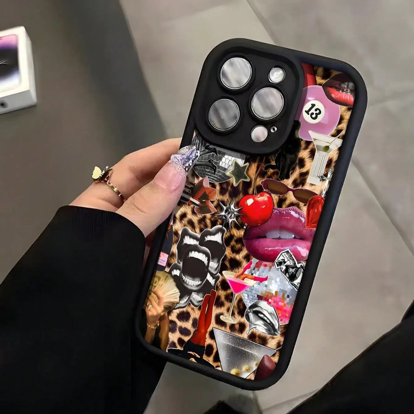 Lips and leopard print design phone case for iPhone 16 Pro Max to X/XS.