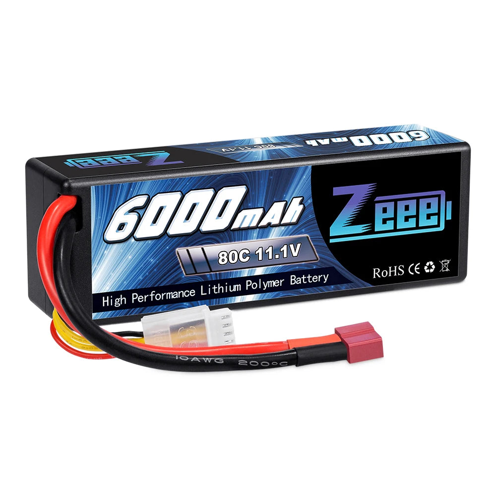 2pc Zeee 3S Lipo Battery 11.1V 80C 6000mAh Hardcase EC5 Plug for RC Cars Trucks Boats FPV Drones