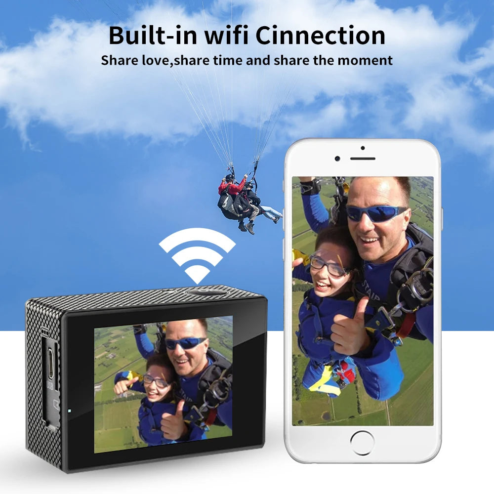 4K WiFi Action Camera Waterproof Mini Sports Cam with Helmet Mount