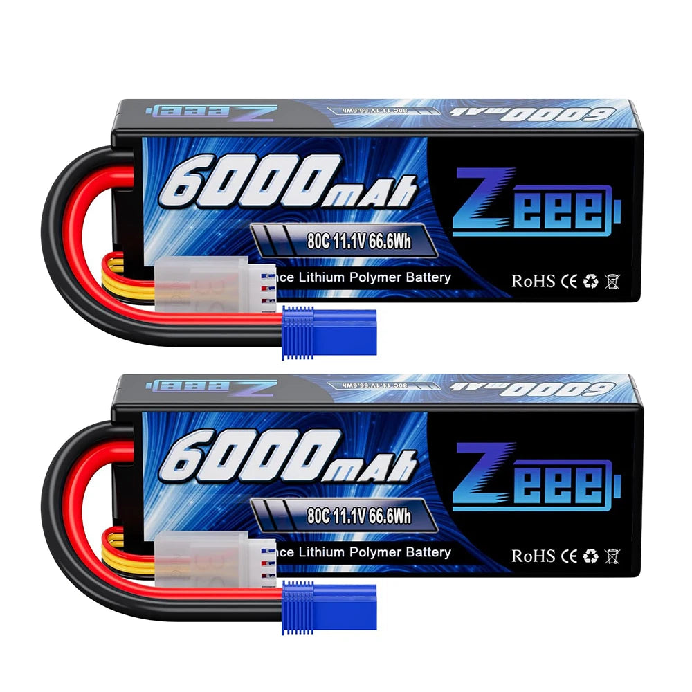 2pc Zeee 3S Lipo Battery 11.1V 80C 6000mAh Hardcase EC5 Plug for RC Cars Trucks Boats FPV Drones