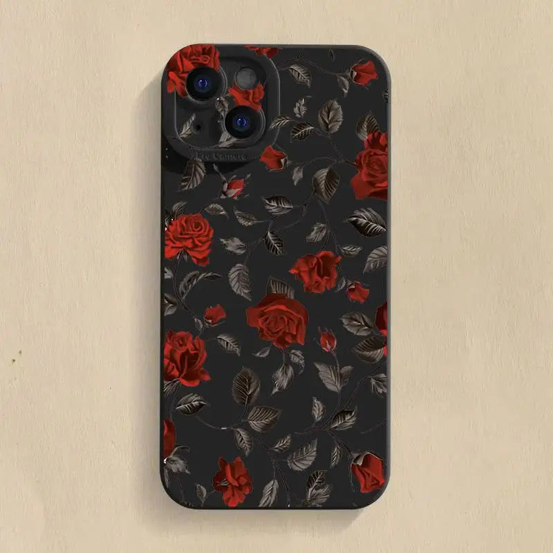 Retro Rose Shockproof Phone Case for iPhone 16 Pro Max to 12 on Cream Background