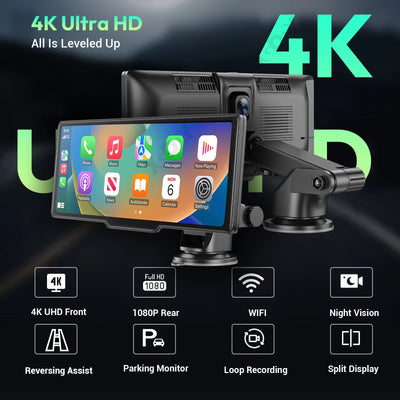 XGODY 10.26" 4K Dash Cam with Wireless Carplay & Android Auto