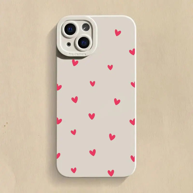 Black love heart phone case for iPhone models, shockproof silicone cover.