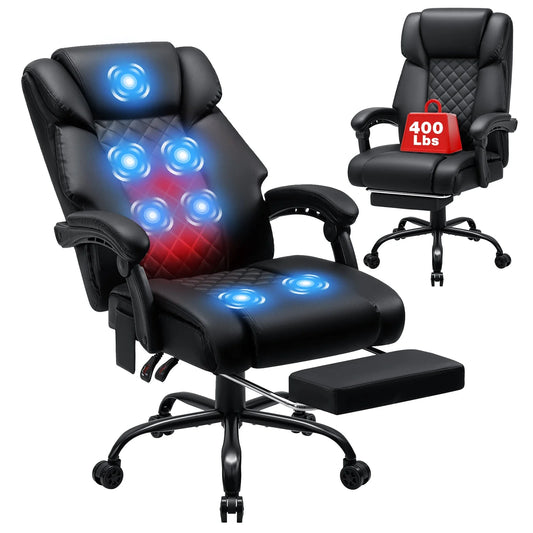 Black Massage Office Chair with Heat and Footrest Reclining
