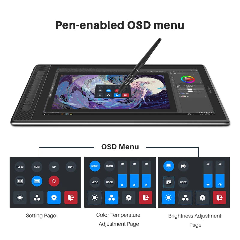 HUION KAMVAS Pro 16 2.5K QLED Full-Laminated 15.6inch Graphics Drawing Tablet with Battery-Free Pen
