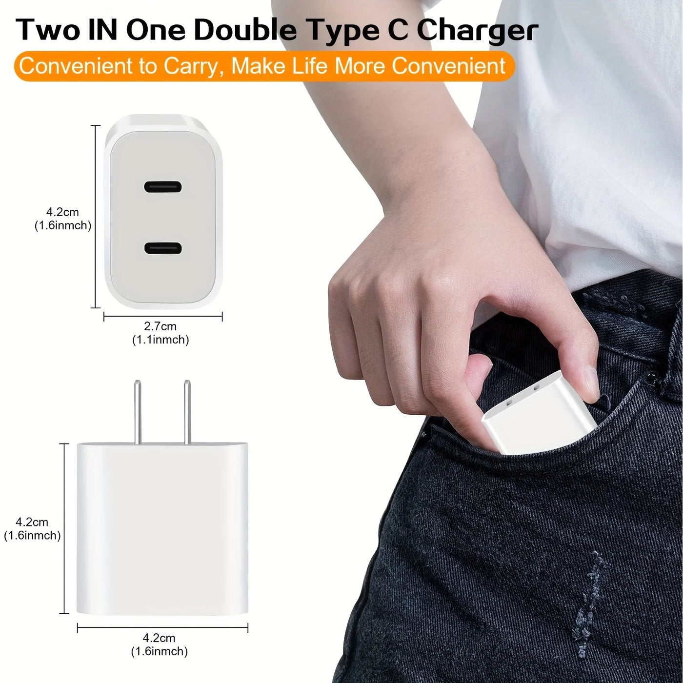 2-Pack 40W PD Dual Port Fast Charger with 10FT USB-C to C Cable