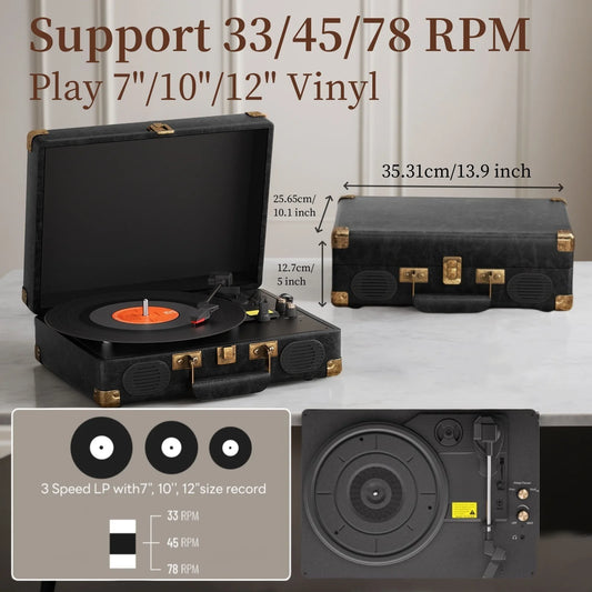 Maio C260 Belt-Driven Vintage Turntable with Built-In Speaker 3-Speed Vinyl Record Player