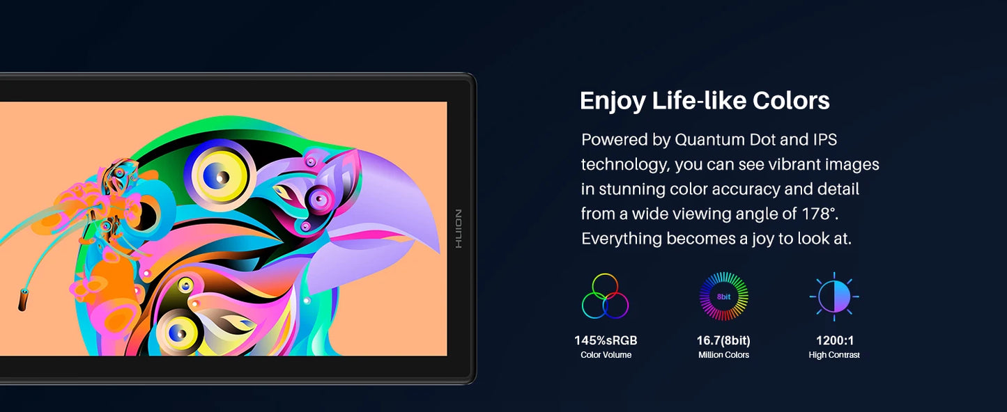 HUION KAMVAS Pro 16 2.5K QLED Full-Laminated 15.6inch Graphics Drawing Tablet with Battery-Free Pen