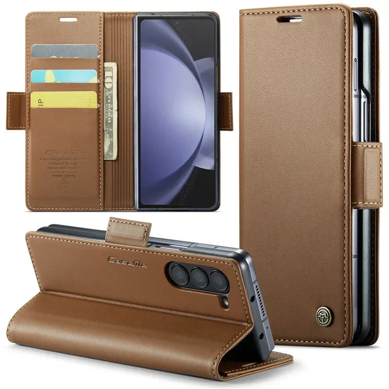 EUCAGR Luxury Magnetic Wallet Leather Case For Samsung Galaxy Z Fold 6 5 Shockproof Card Holder Pocket Cover For Galaxy Z Fold6