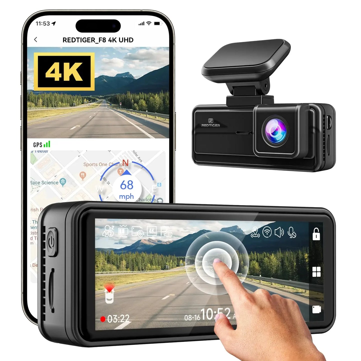 REDTIGER F8 4K+1080P Dash Cam Front and Rear with 5.8G WiFi and GPS