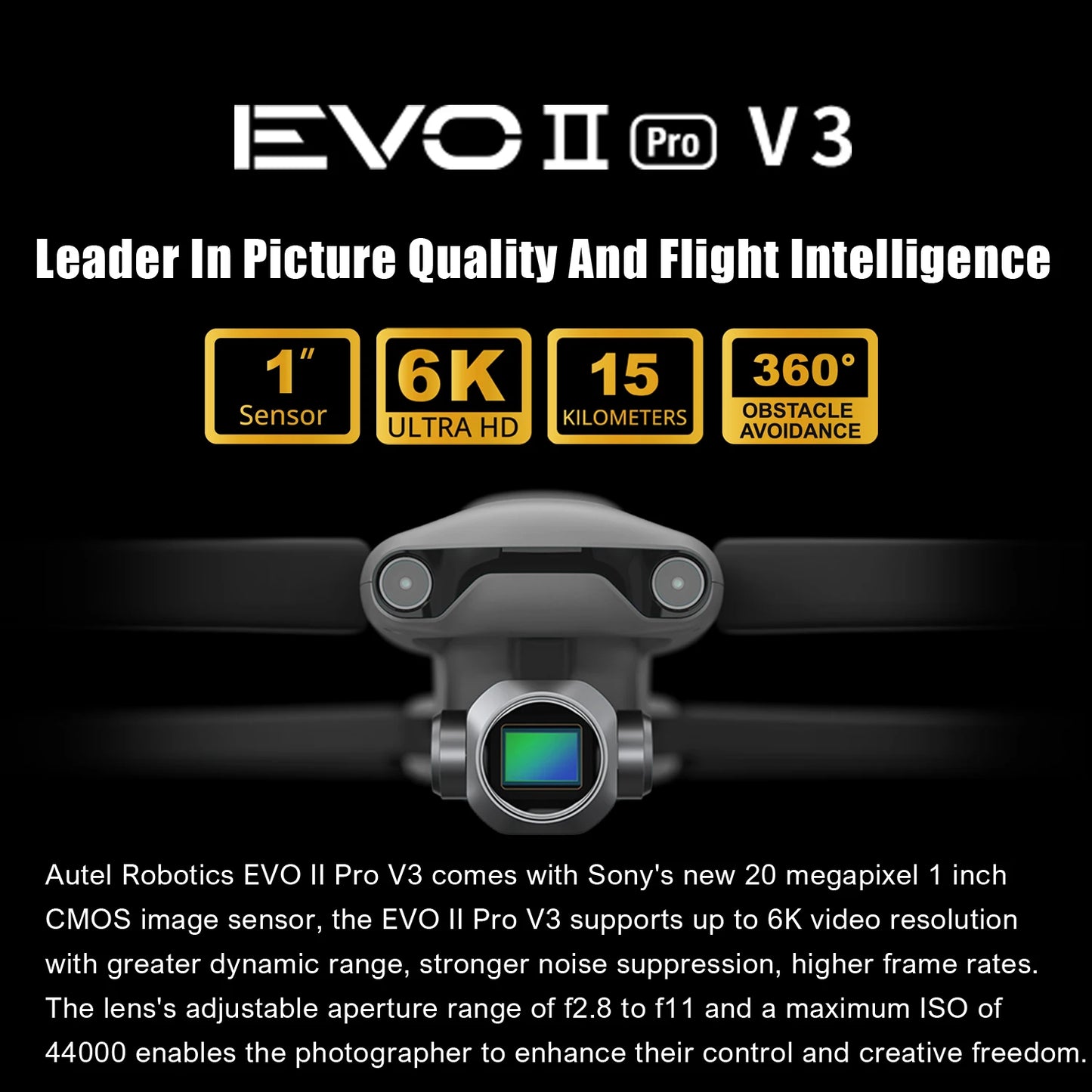 Autel EVO II Pro V3 6K Drone 1Inch CMOS HD Camera 10KM Transmission 720 Obstacle Avoidance