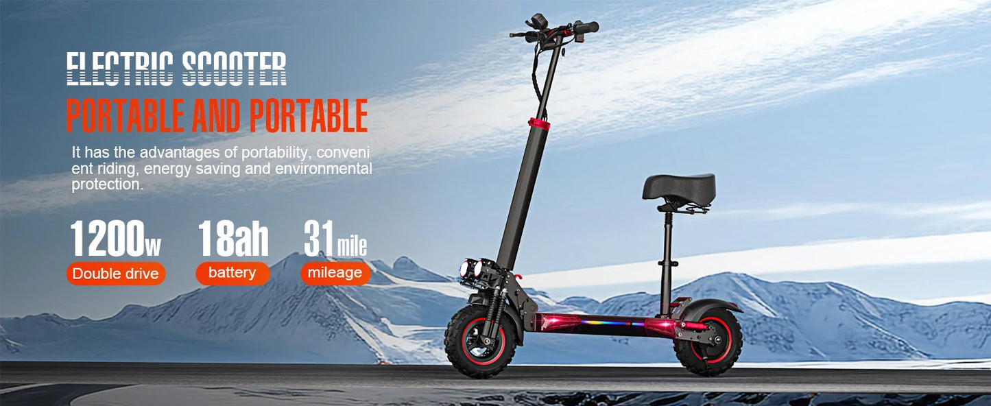 EScooter J11MAX Foldable Waterproof Adult Electric Scooter 11 Inch Off Road Tires 48V 1200W 18Ah