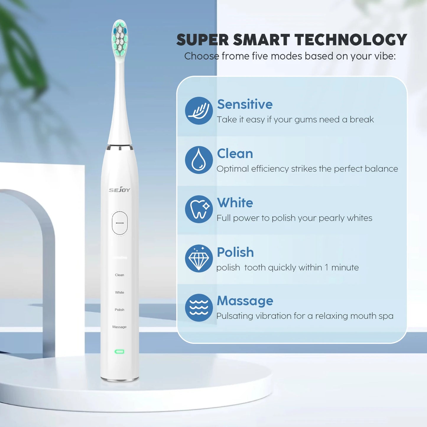 Smart Rechargeable Electric Toothbrush with 12 Heads 5 Modes