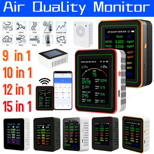 Smart Air Quality Monitor with Digital CO2 Detector and Multifunctional Air Tester for Home