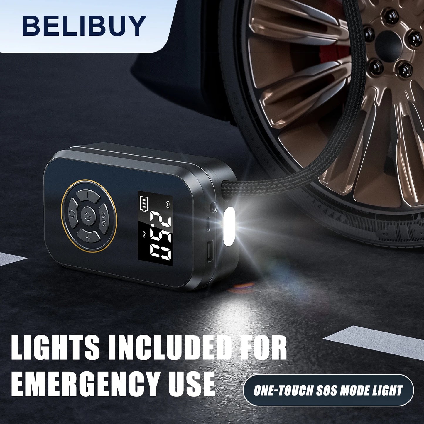 BELIBUY Portable Tire Inflator with Digital Display Electric Air Pump for Car and Bicycle Tires