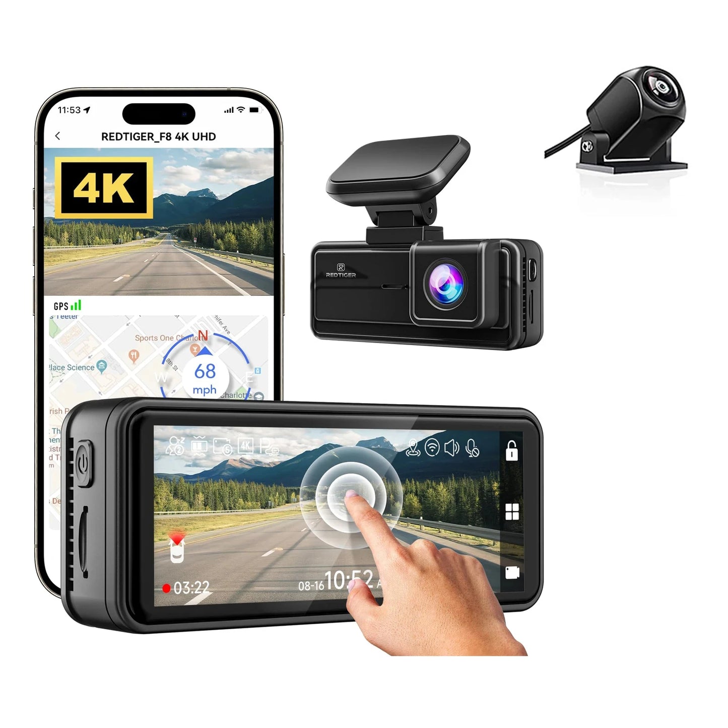 REDTIGER F8 4K+1080P Dash Cam Front and Rear with 5.8G WiFi and GPS