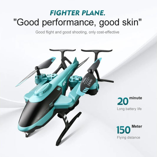 4DRC V10 Mini Drone with 4K HD camera, 20-minute battery life, 150-meter flight range, and fighter plane design