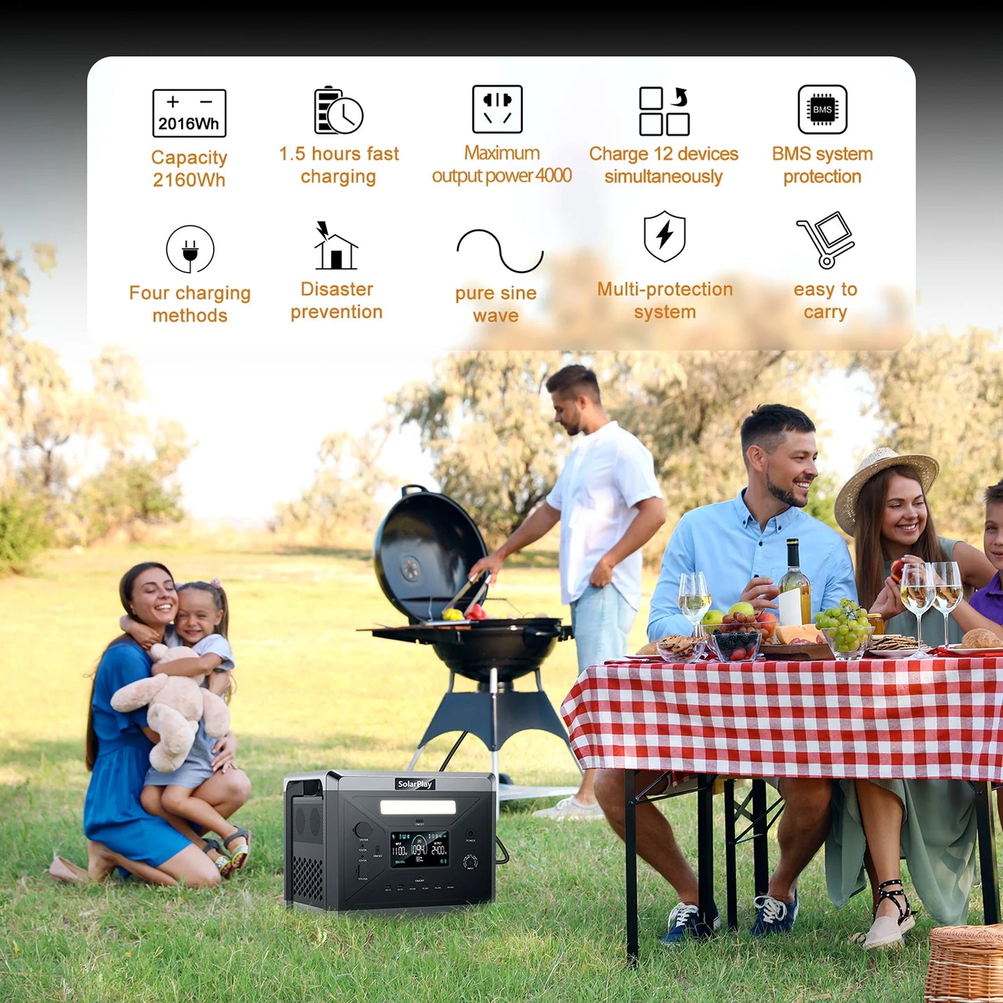 SOLARPLAY Q2501 Portable Power Station  2304Wh LiFePO4 Battery  2500W Output 4800W Peak Solar Generator
