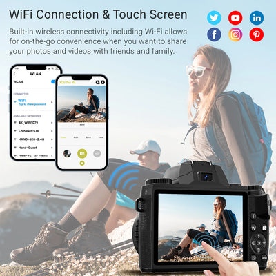 Digital Camera 4K 64MP WiFi Vlogging Camera with Flash Lens Hood Dual Cameras 4" Touch Screen