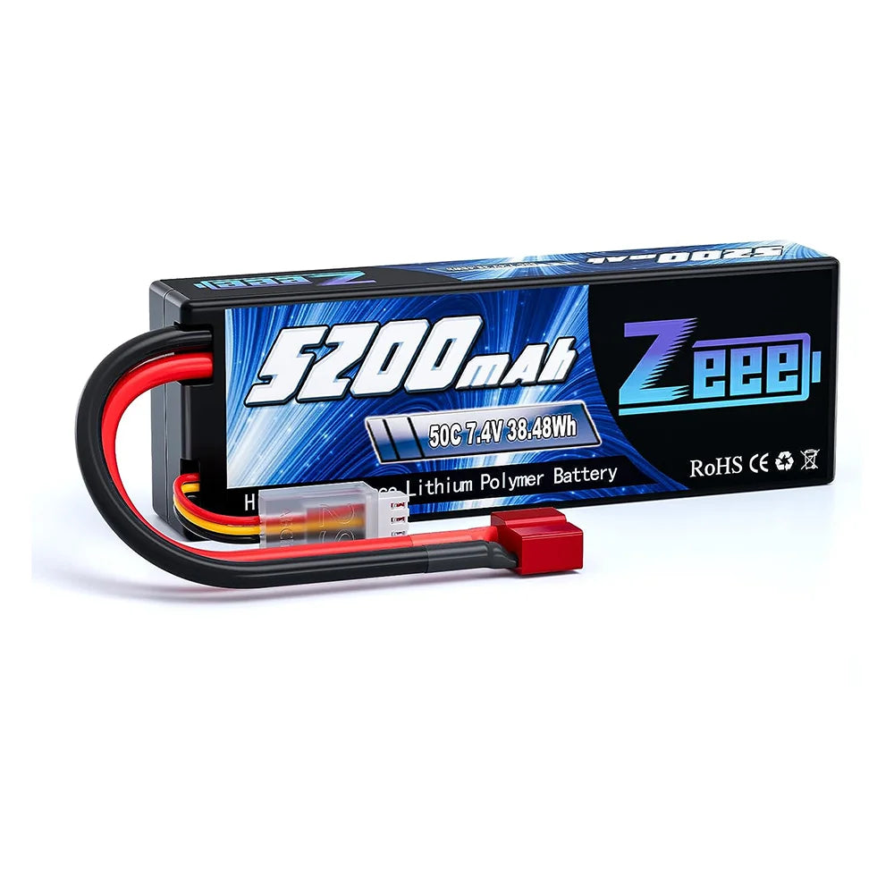 Zeee 5200mAh 2S RC Lipo Battery 7.4V 50C with T Plug for RC Vehicles
