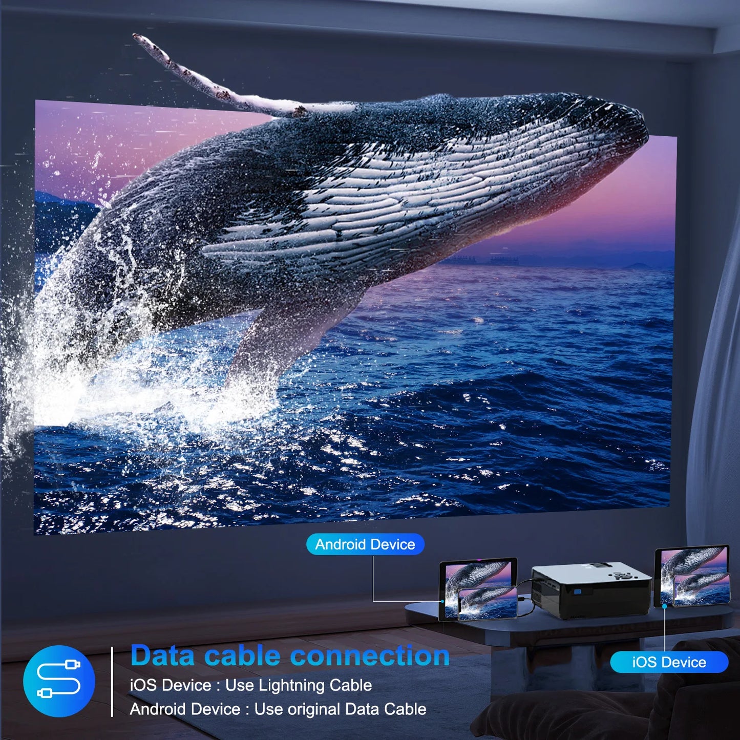 5G WiFi 1080P Projector with Screen 15000LM 300in Display
