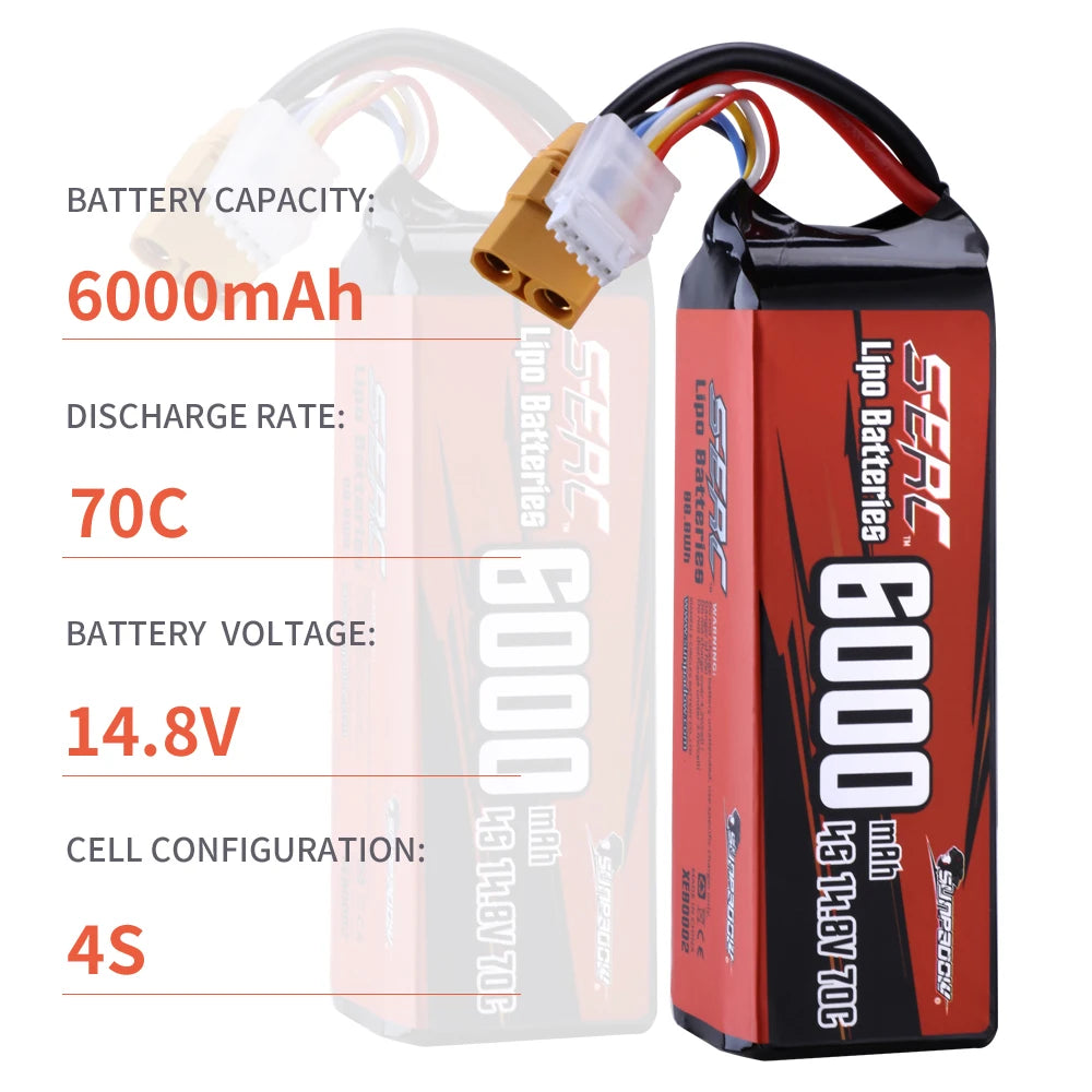 Sunpadow 4S Lipo Battery 14.8V 7300mAh 70C with XT90 T Connector for RC Buggy Truggy Vehicle Car Truck Tank Racing Hobby