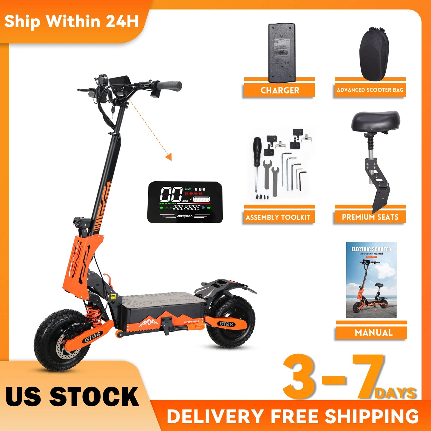 Arwibon 60V 5600W Adult Electric Scooter Dual Motor Sport eScooter with Seat