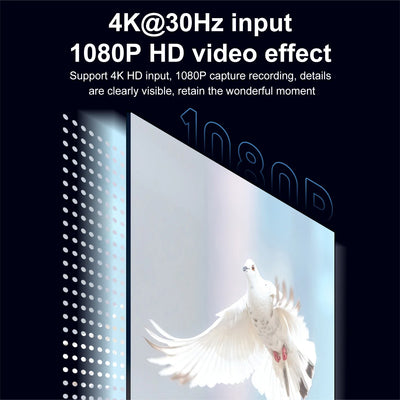 4K HDMI to USB 3.0 video capture card with mic input for streaming and gaming.