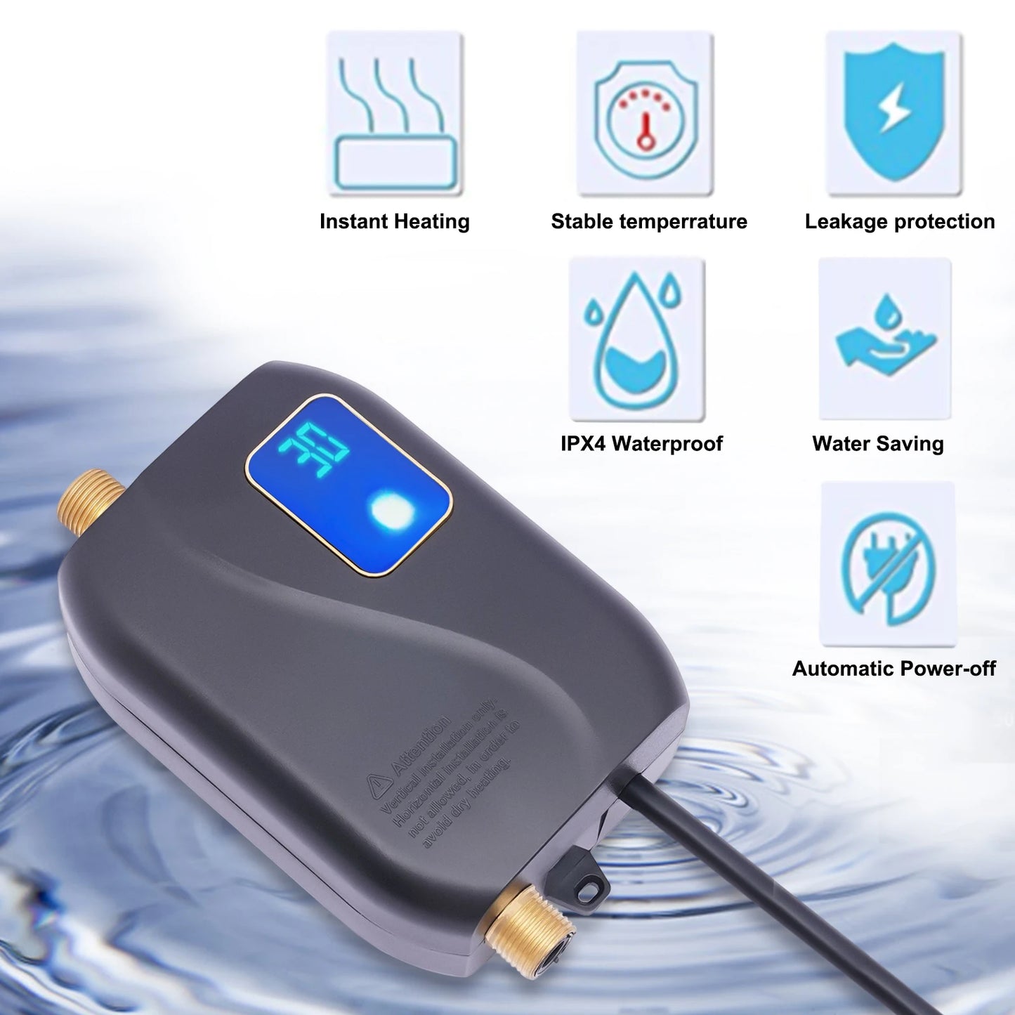 3000W Instant Electric Water Heater LED Display Adjustable