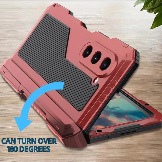 3 Layer Heavy Duty Metal Phone Case for Samsung Z Fold with Stand and Screen Film
