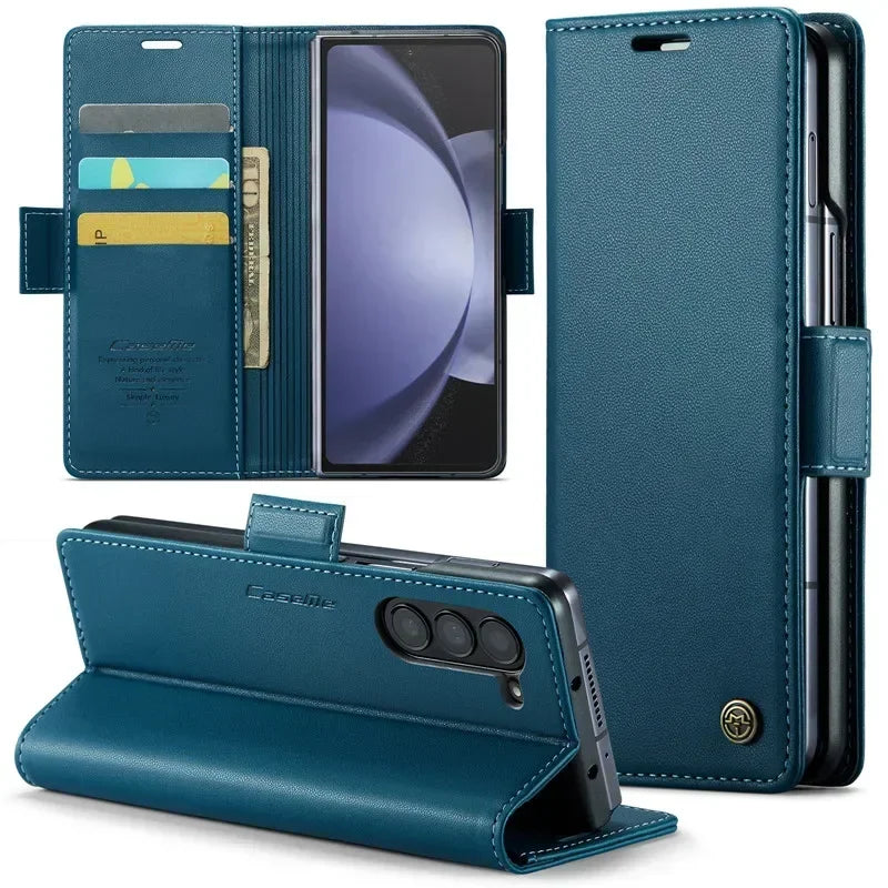 EUCAGR Luxury Magnetic Wallet Leather Case For Samsung Galaxy Z Fold 6 5 Shockproof Card Holder Pocket Cover For Galaxy Z Fold6