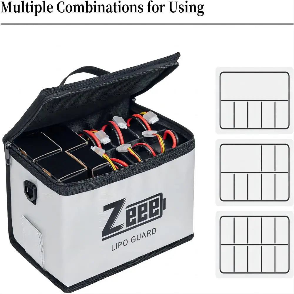 Zeee Lipo Safe Bag Fireproof Storage Pouch for Battery Charging with Adjustable 10-Cell Capacity